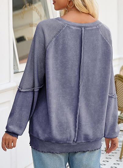 Womens Oversized Crewneck Long Sleeve Waffle Knit Tops