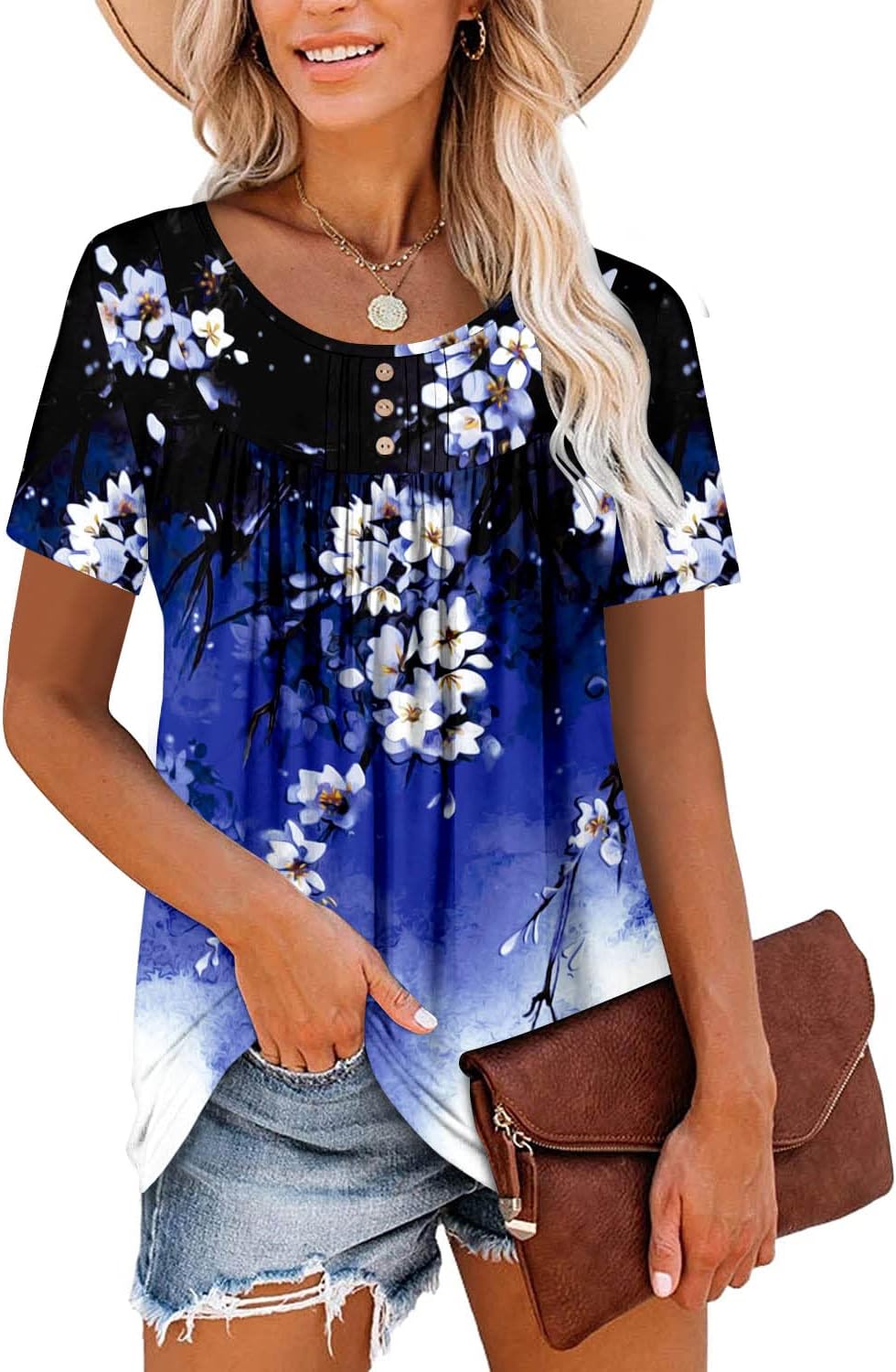 Women's Summer Printed Pleated Crew Neck Tee (Buy 3 Free Shipping)