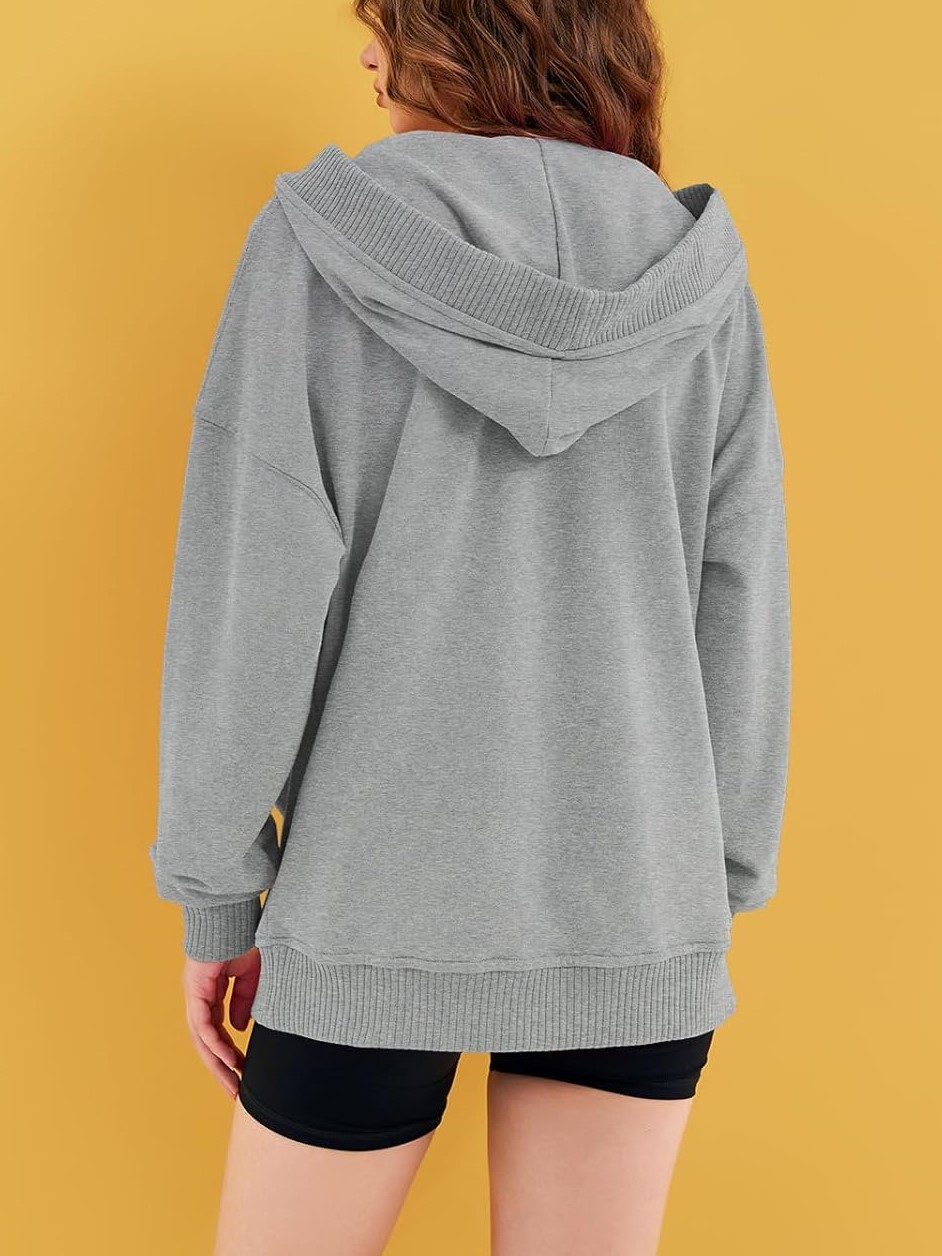 Women‘’s Casual Oversized V Neck Drawsting Hooded Sweatshirts