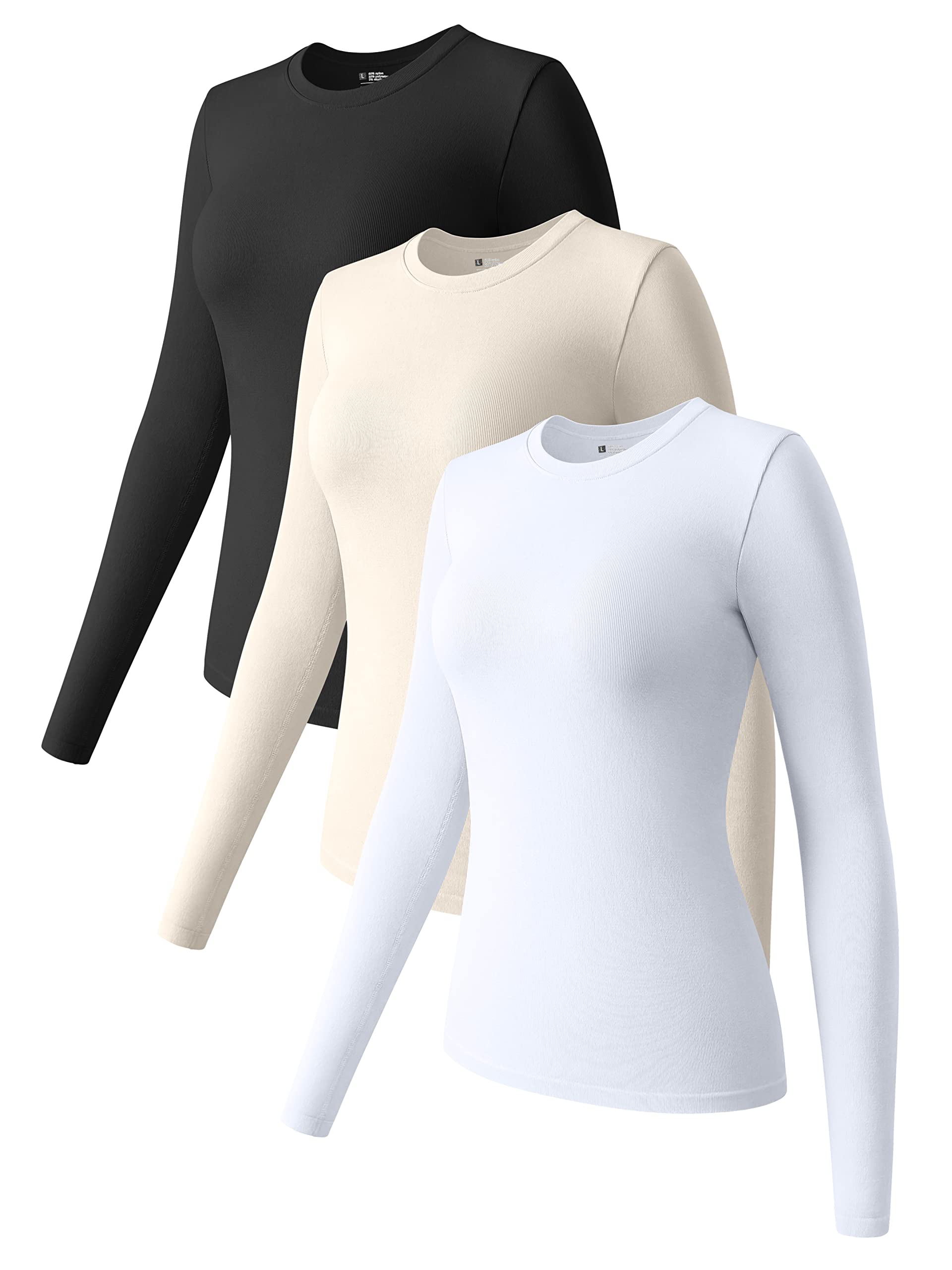 Womens Long Sleeve  Crew Neck Stretch Fitted Tee Shirts Tops