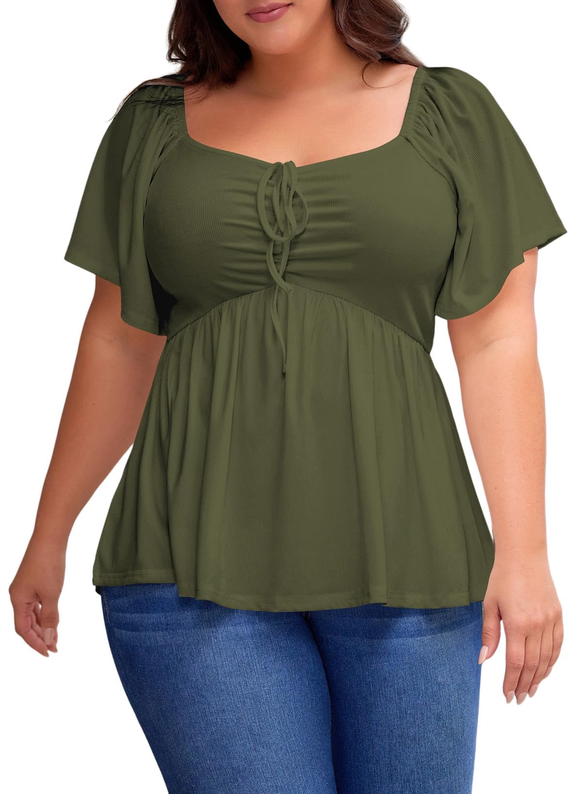 Women Sweetheart Neck Short Sleeve Shirred Peplum Blouse Tops Shirts