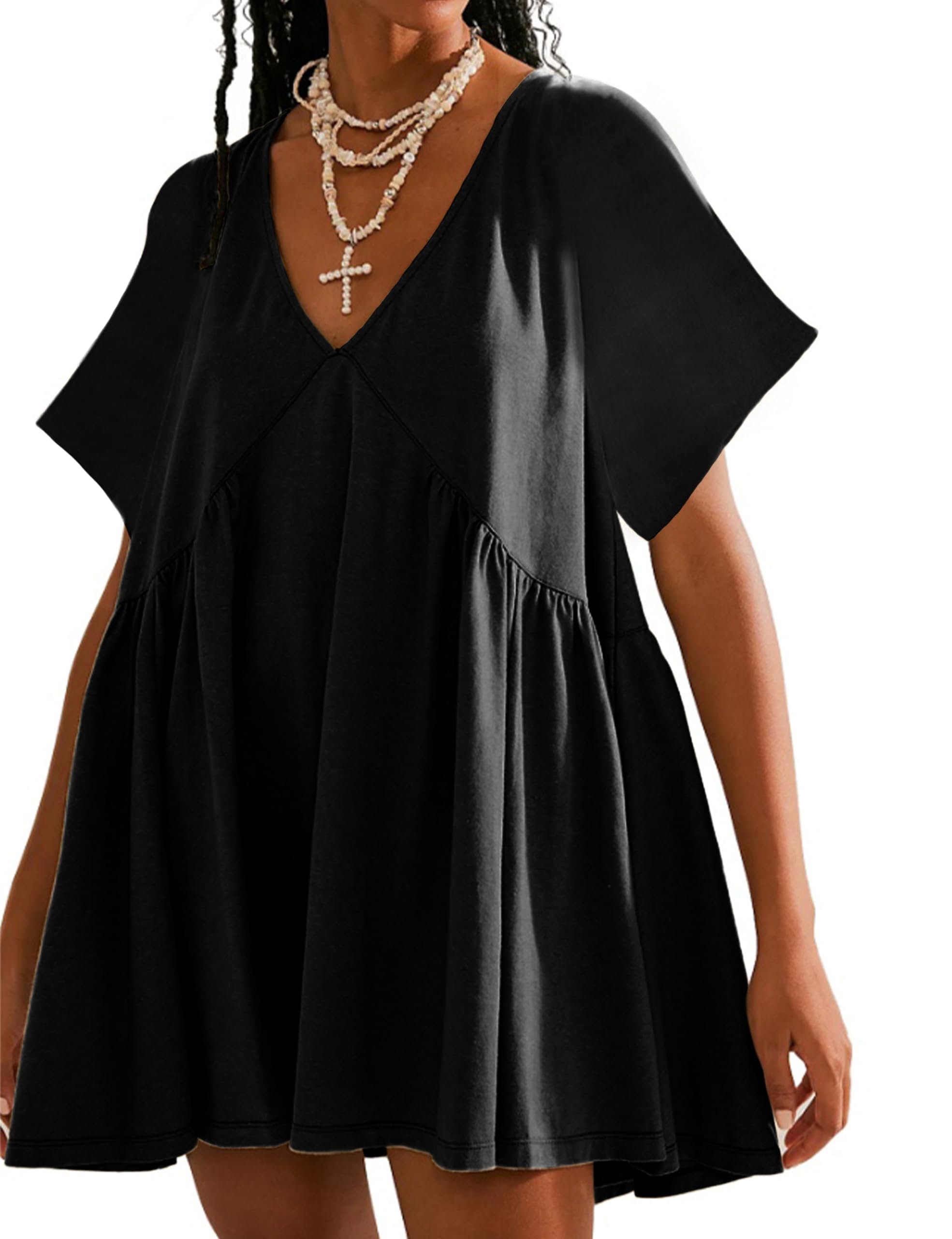 Womens  Casual Short Sleeve Swing Sundress with Pocket