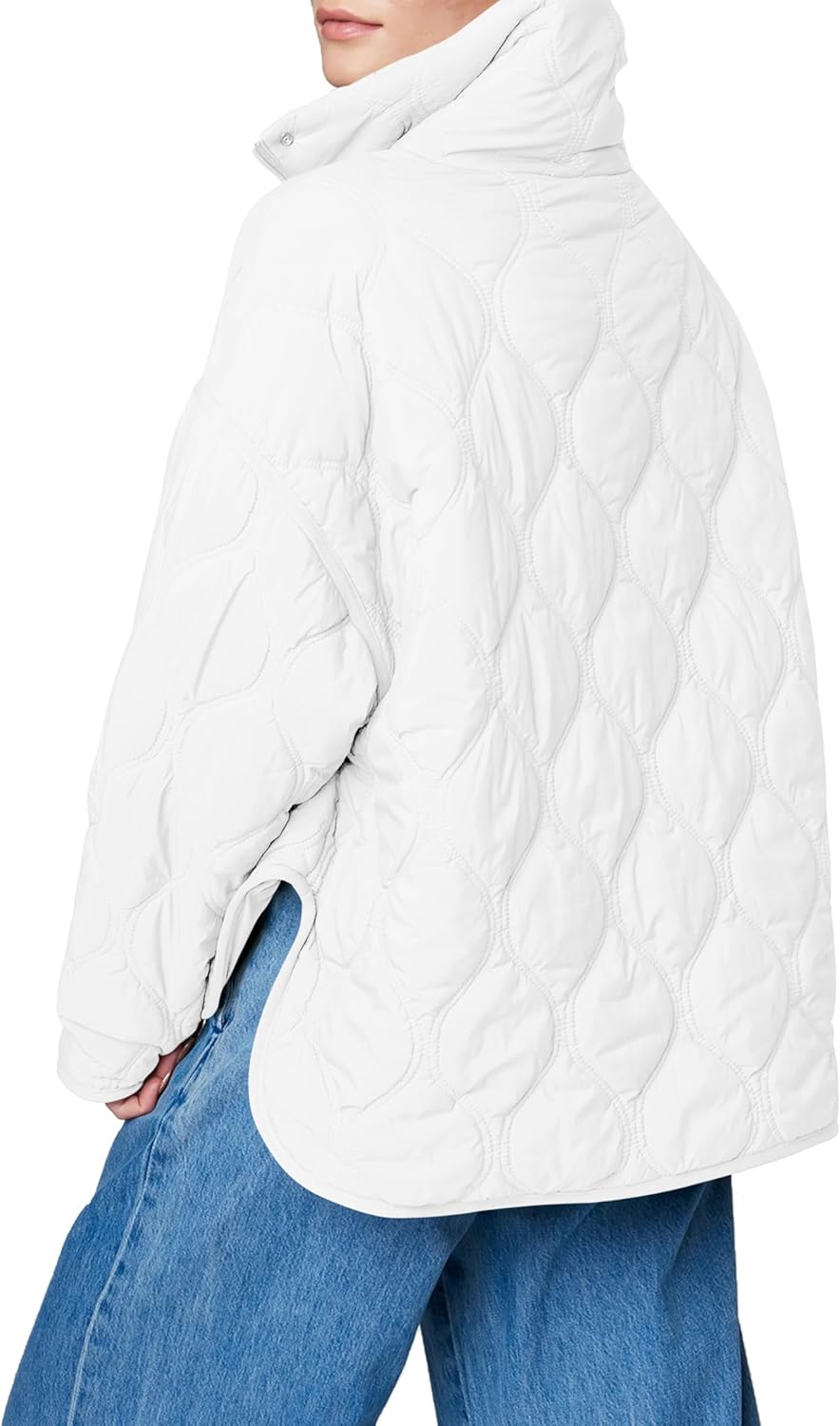 Women's Quilted Lightweight Puffer Jacket Long Sleeve Half Zip Up Coat with Pocket