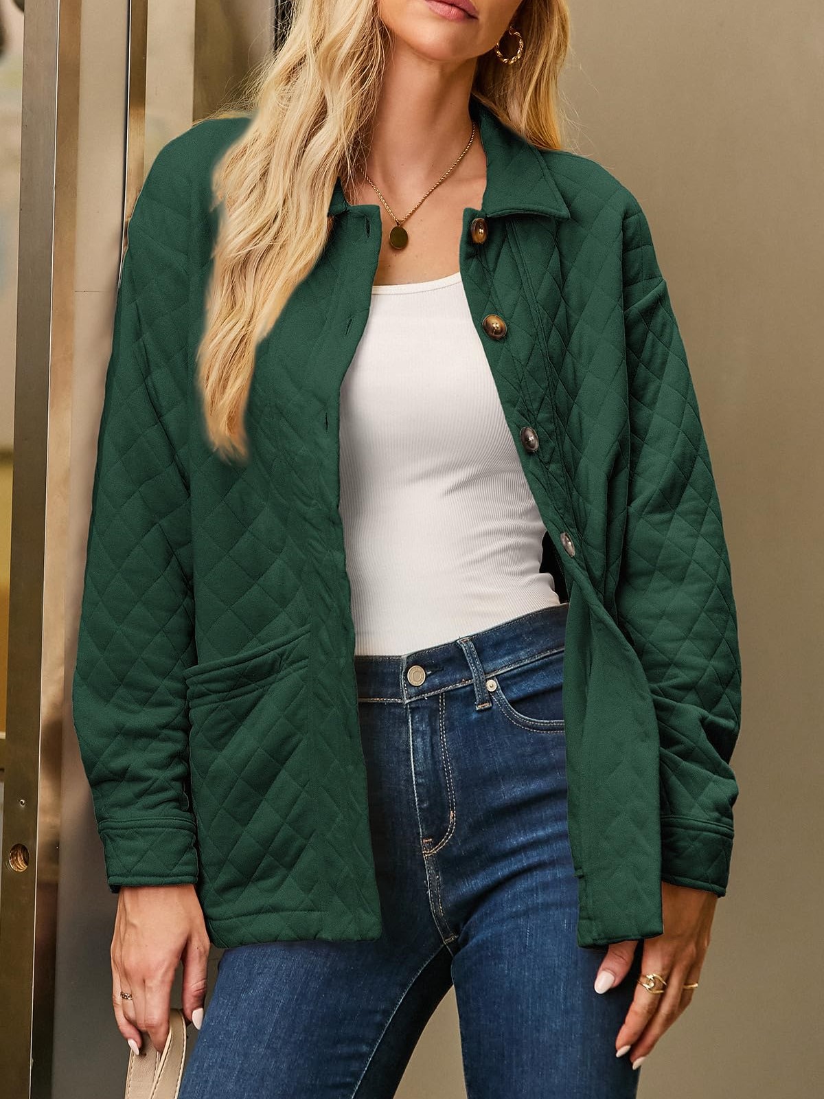 HOT SALE Women's Casual Button Down Long Sleeve Quilted Jackets