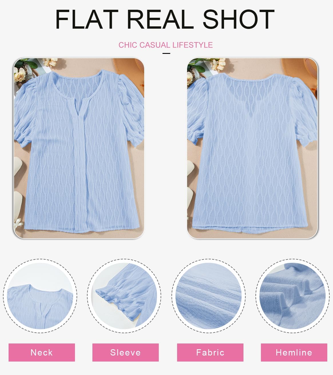 Women Dressy Casual Spring Summer V Neck Puff Sleeve Blouses