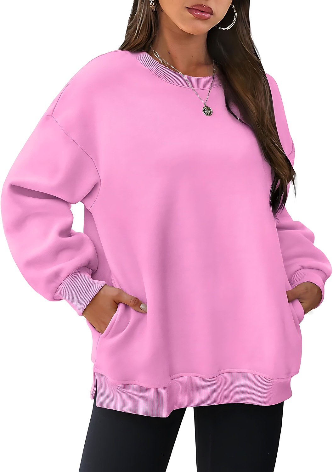 Women's Oversized Crewneck Pullover Sweatshirts with Pocket