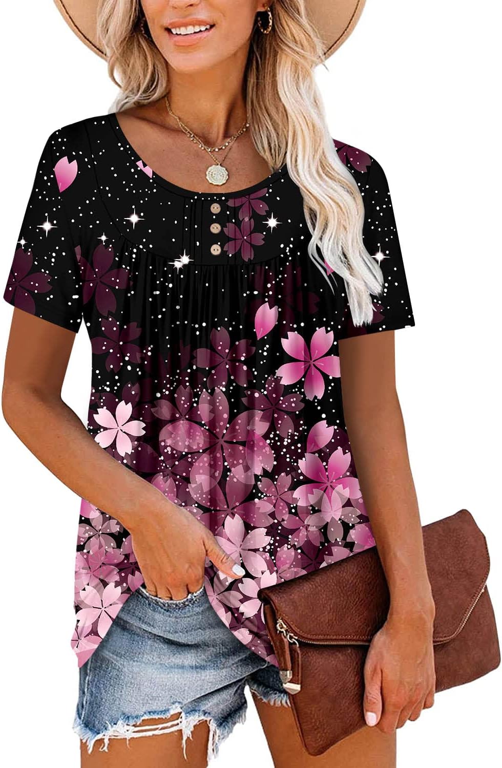 Women's Summer Printed Pleated Crew Neck Tee (Buy 3 Free Shipping)