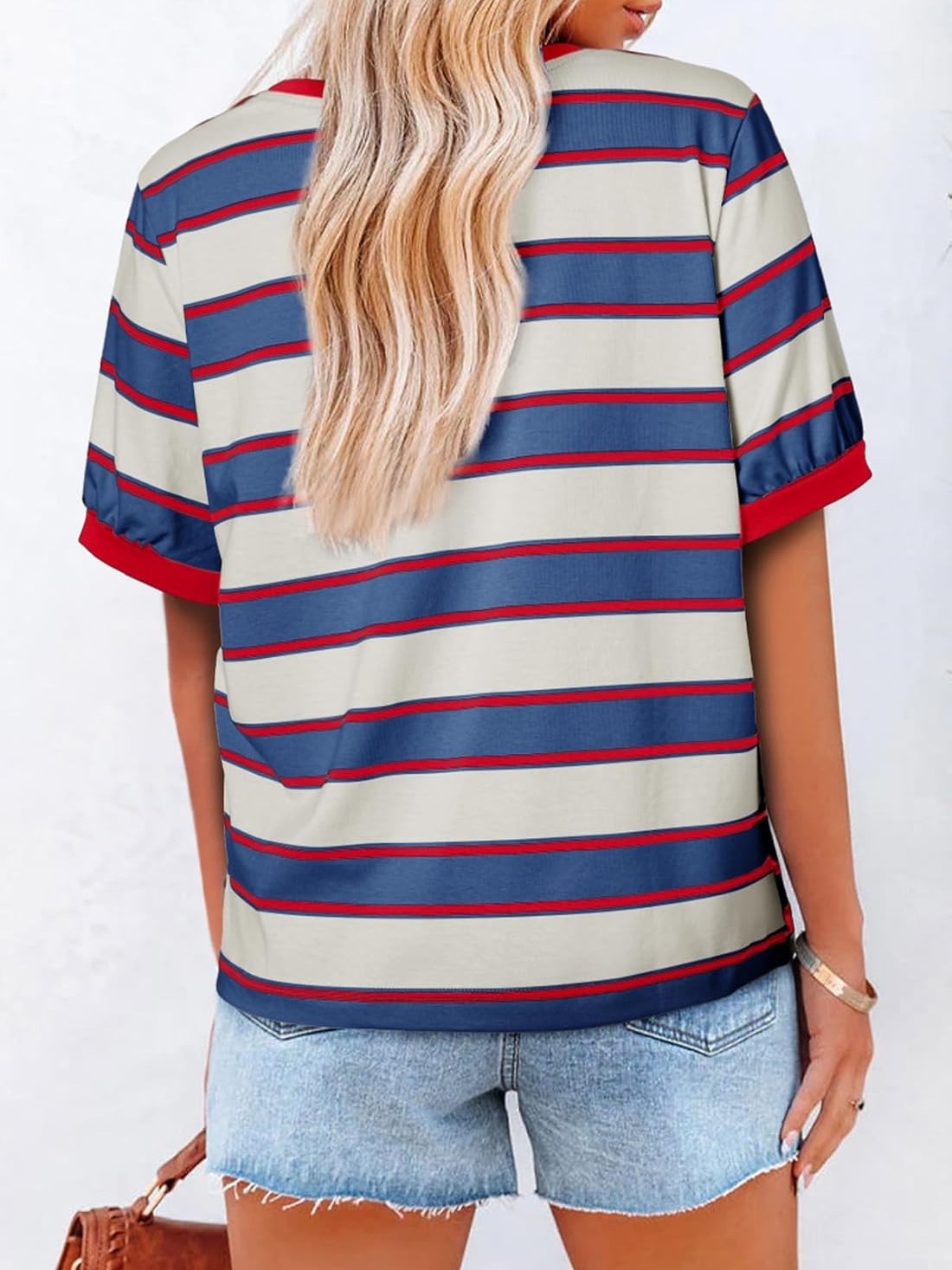 HOT SALE Women's Striped Color Block Short Sleeve T-Shirts Casual Loose Basic Tee