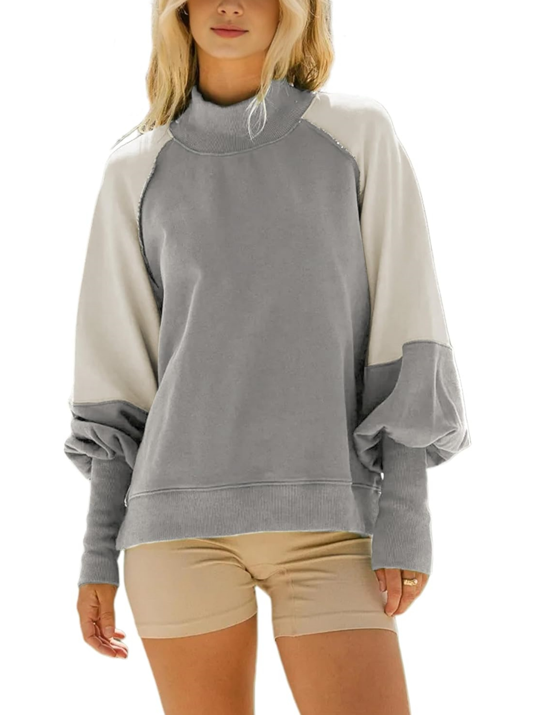 Ribbed Mock Neck Colorblock Pullover (Buy 2 Free Shipping)