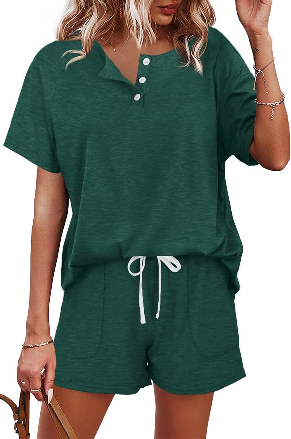 Women's Button Down Top and Shorts Lounge Set Sweatsuits