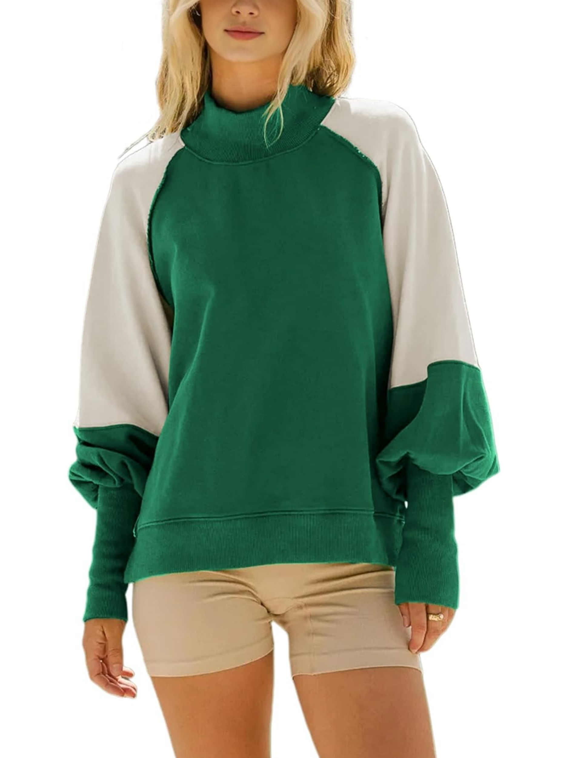 Ribbed Mock Neck Colorblock Pullover (Buy 2 Free Shipping)