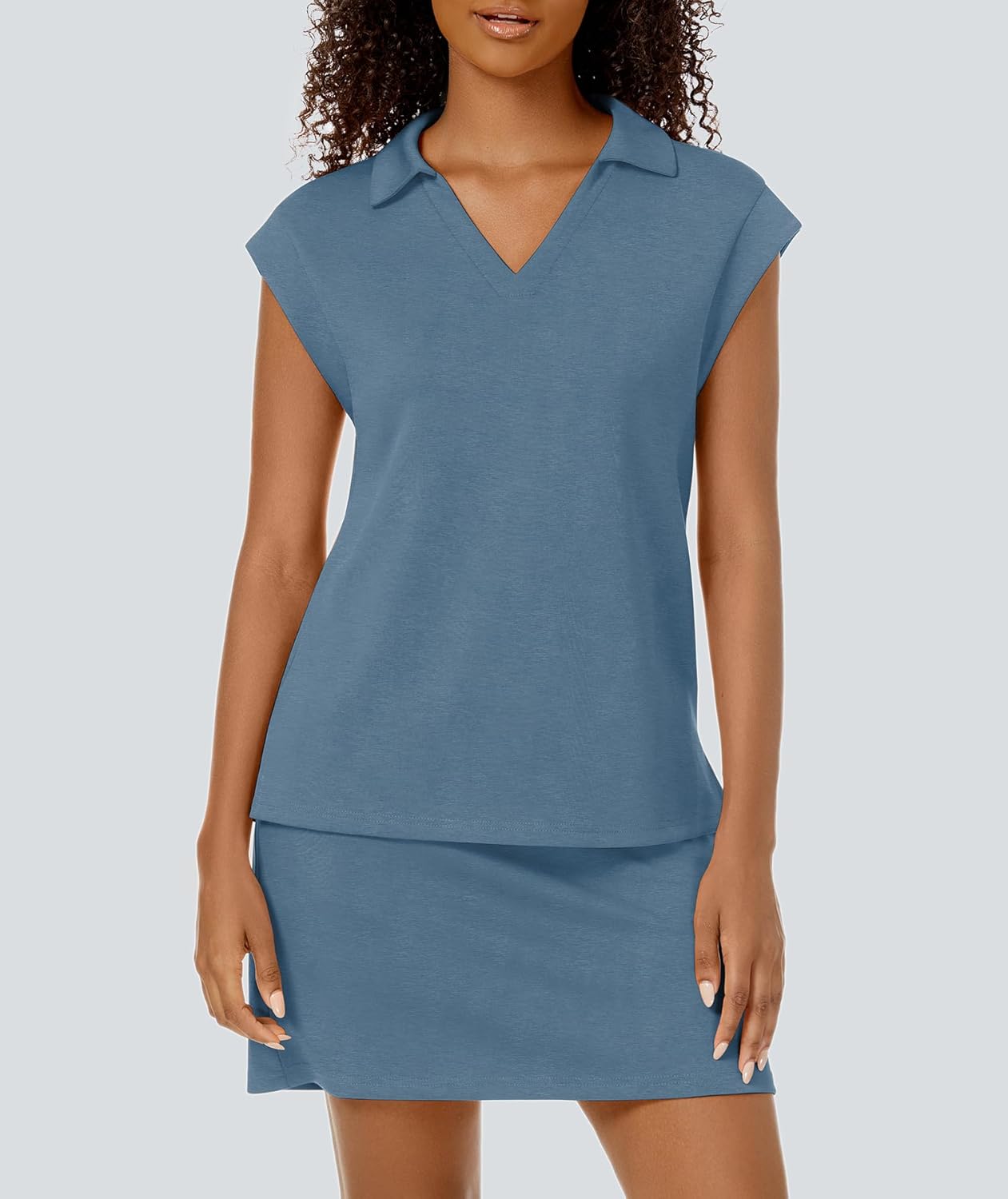 ✨Women's Casual Sports Cap Sleeve Lapel Shirt Skirt Two-Piece Set (Buy 2 Free Shipping)