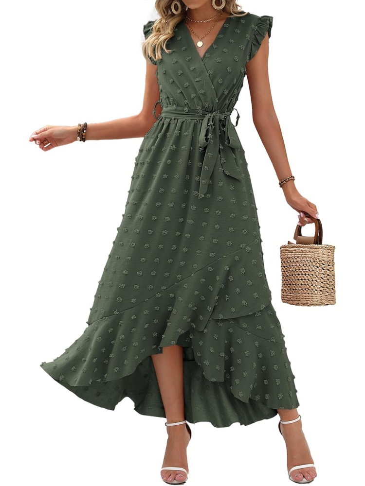 Women Swiss Dot Boho Flowy Ruffle Long Maxi Cocktail Dress