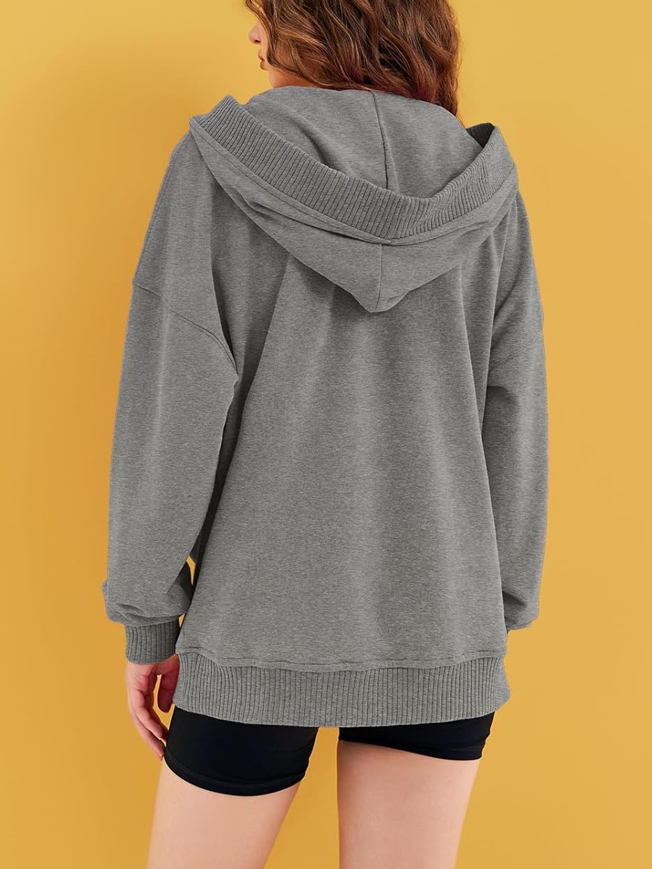 Women‘’s Casual Oversized V Neck Drawsting Hooded Sweatshirts