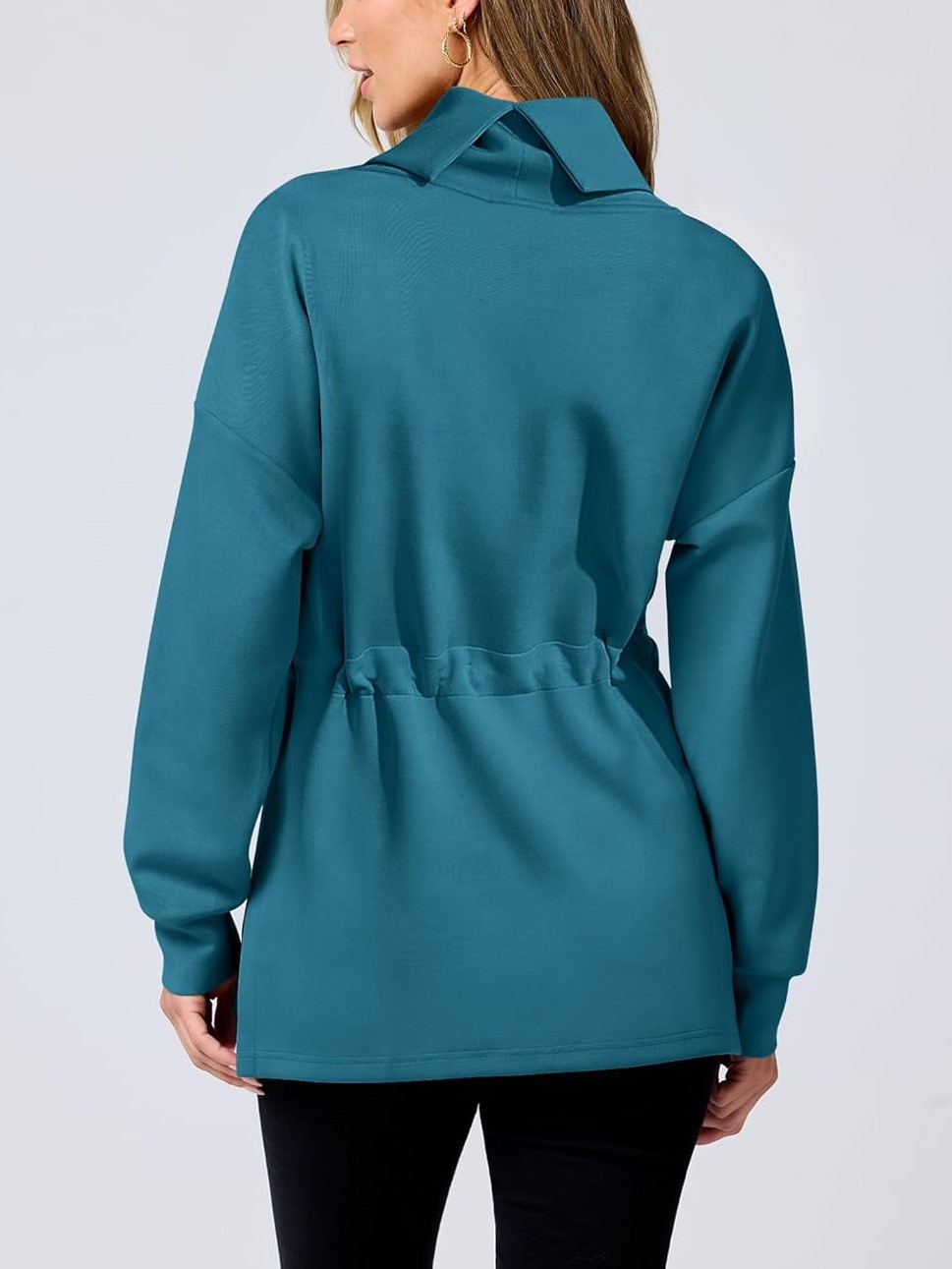 Women's Long Sleeve Turtleneck Drawstring Waist Hoodie Sweatshirts