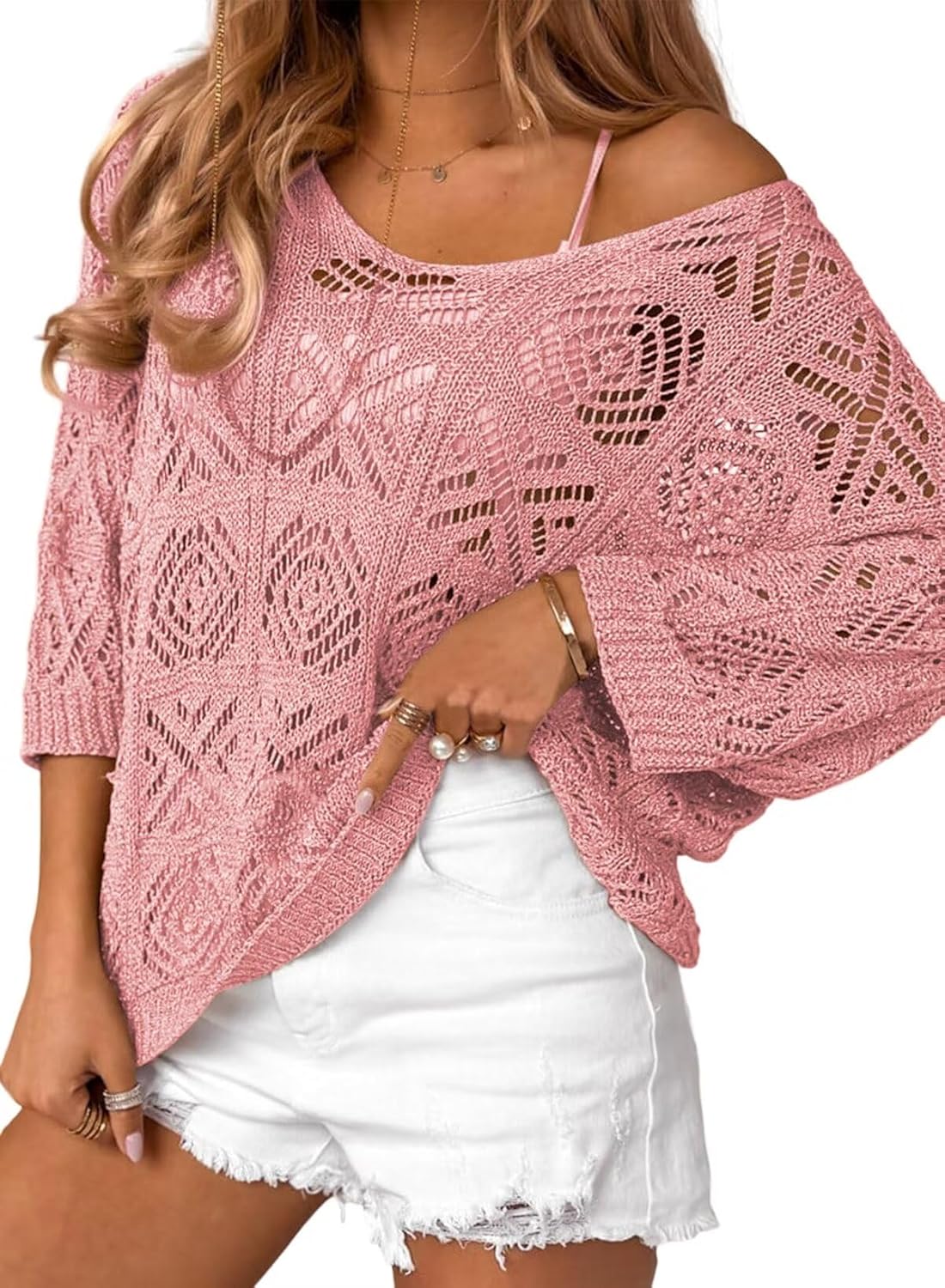 Women's 2025 Spring Summer Crochet Hollow Out Pullover Off Shoulder Top(BUY 2 FREE SHIPPING)