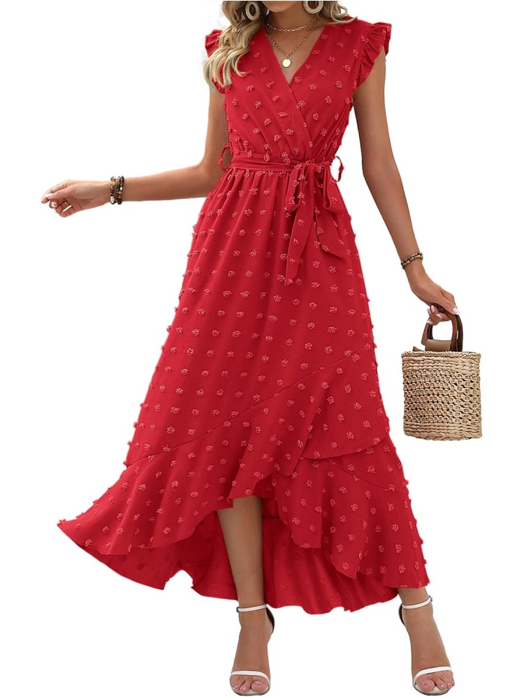 Women Swiss Dot Boho Flowy Ruffle Long Maxi Cocktail Dress