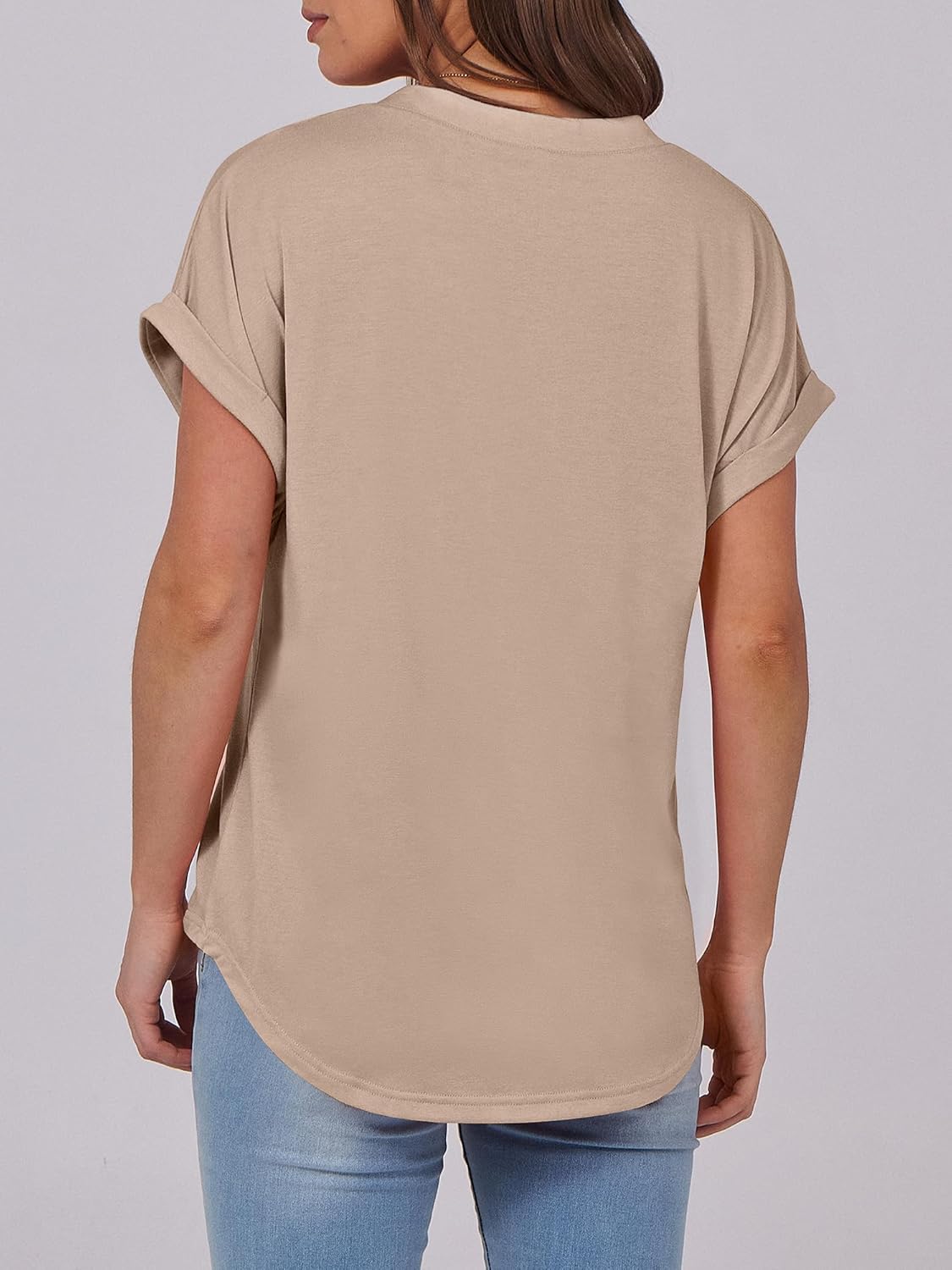 Women's V Neck Button Casual Loose Fit Short Sleeve Shirts Henley Tops