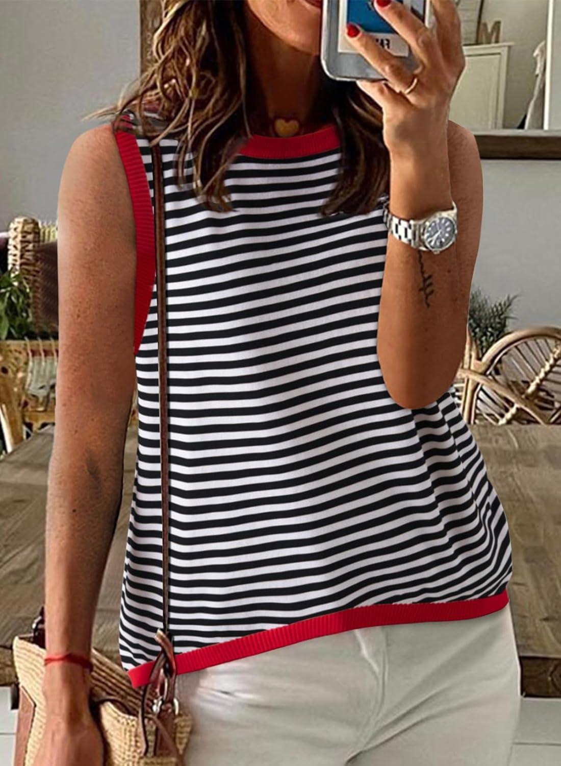 Womens Summer Tops 2024 Casual Striped Color Block