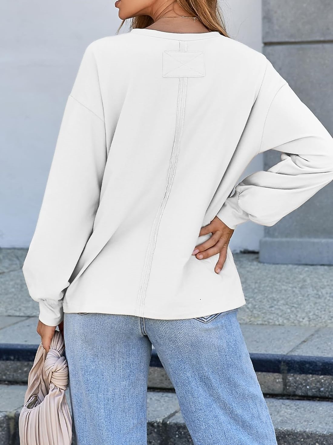 Women's Crewneck Pocket Oversized Basic Long Sleeve Shirts