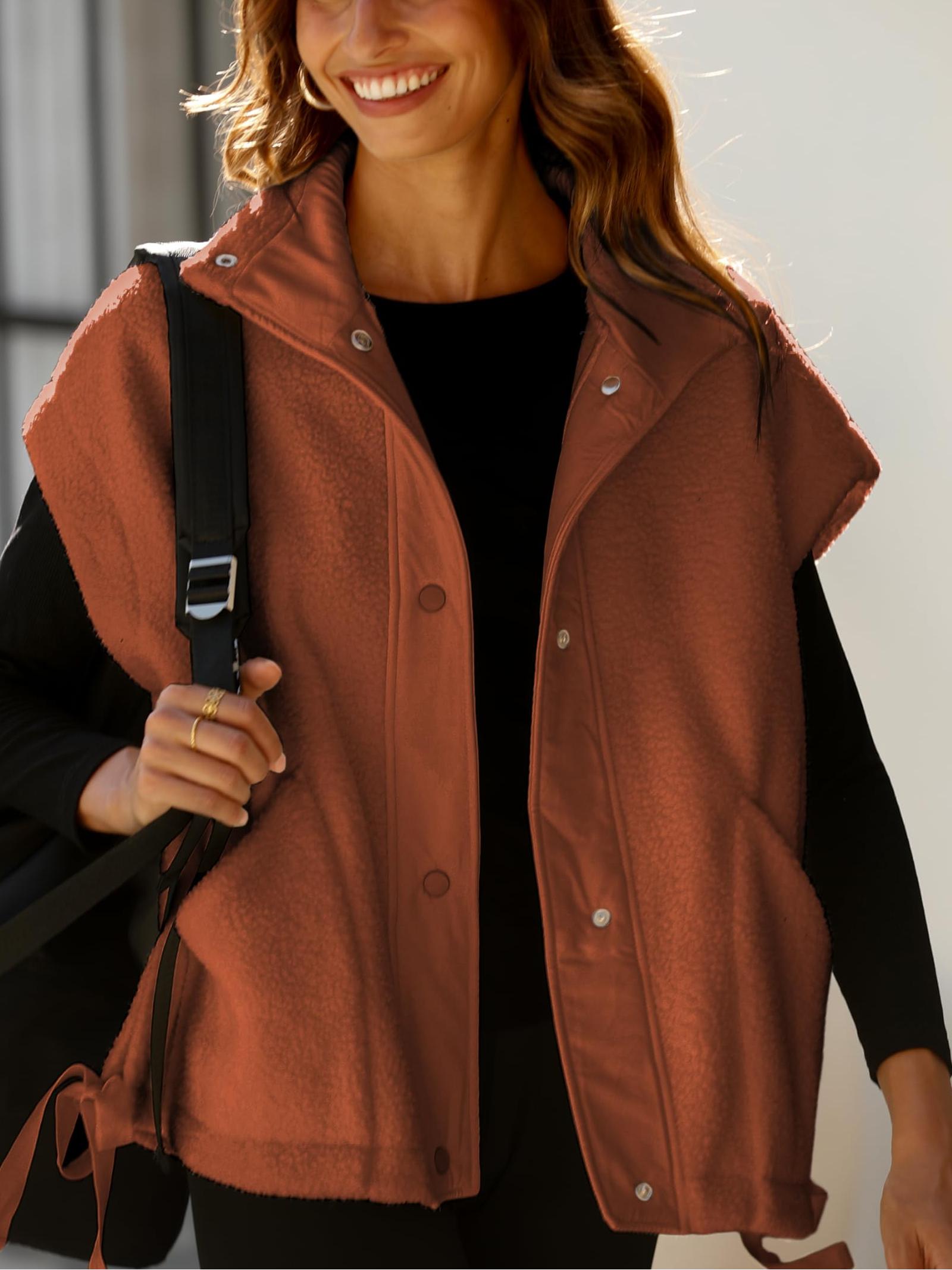  Women's Fuzzy Fleece Vest Oversized Sleeveless Sherpa Jacket (Buy 2 10% off)