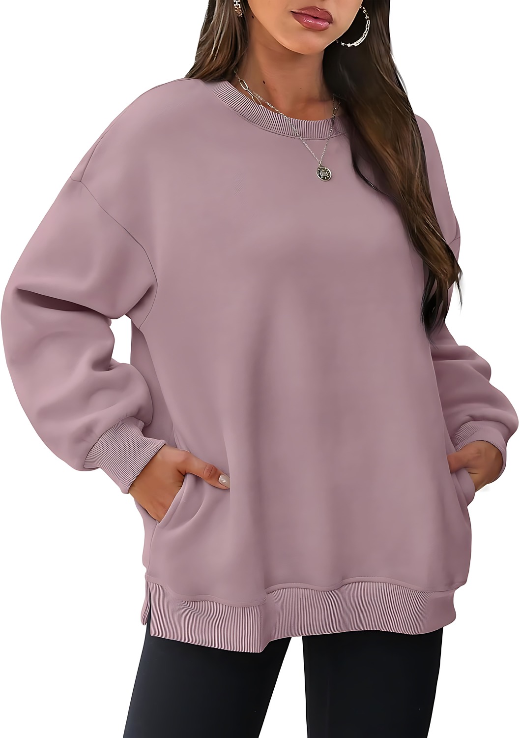 Women's Oversized Crewneck Pullover Sweatshirts with Pocket