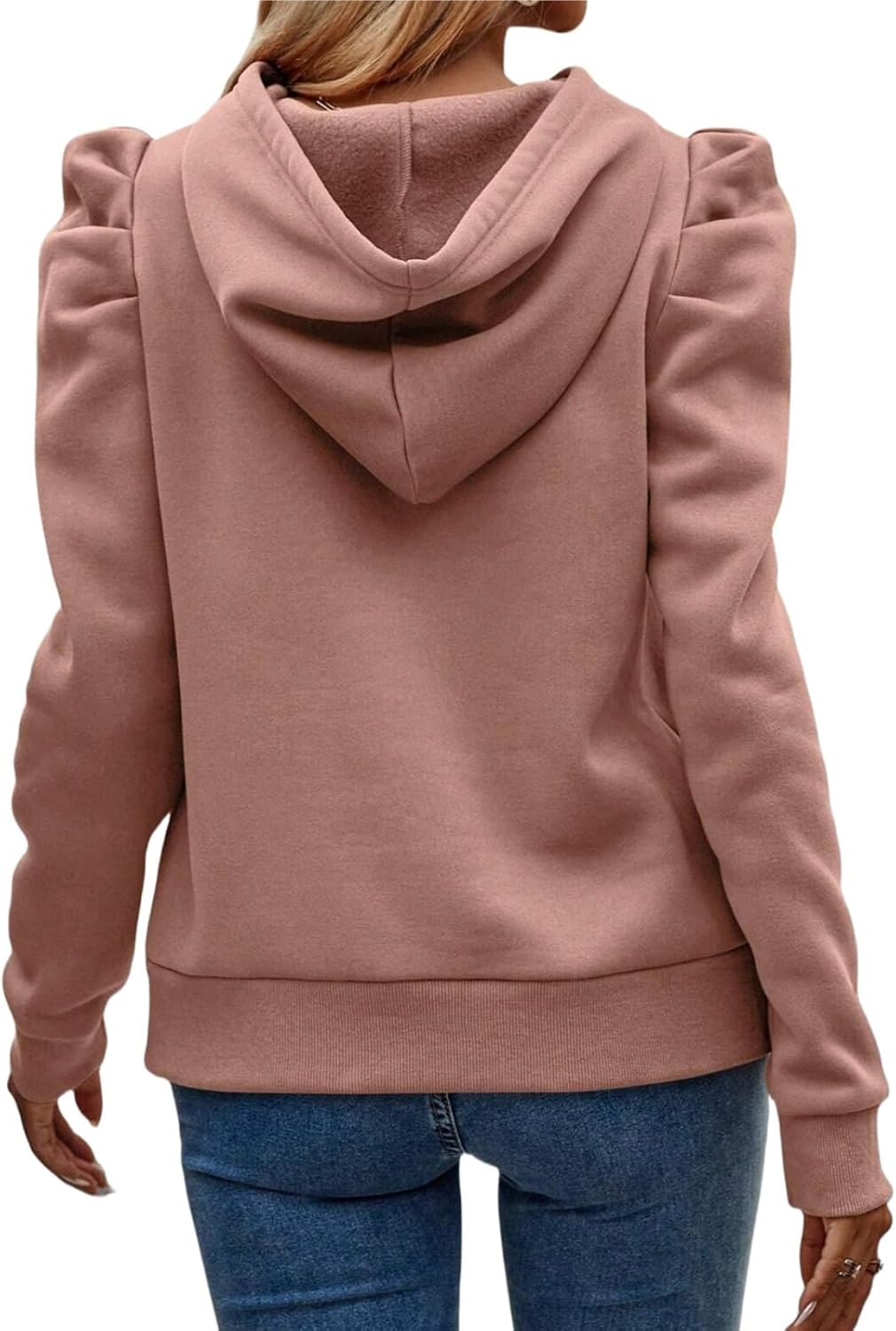 Women's Puff Sleeve Drawstring Casual Hoodie