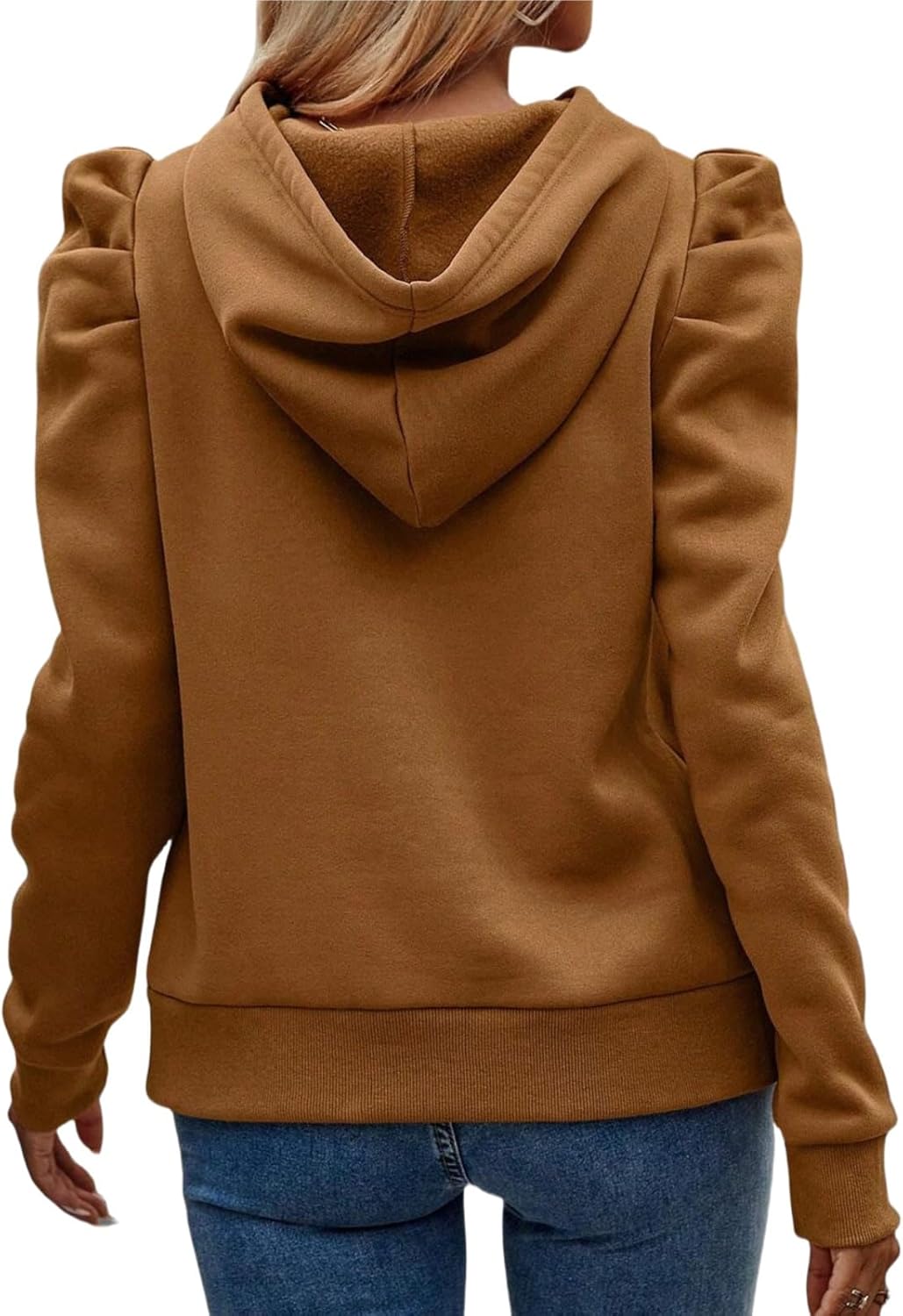 Women's Puff Sleeve Drawstring Casual Hoodie