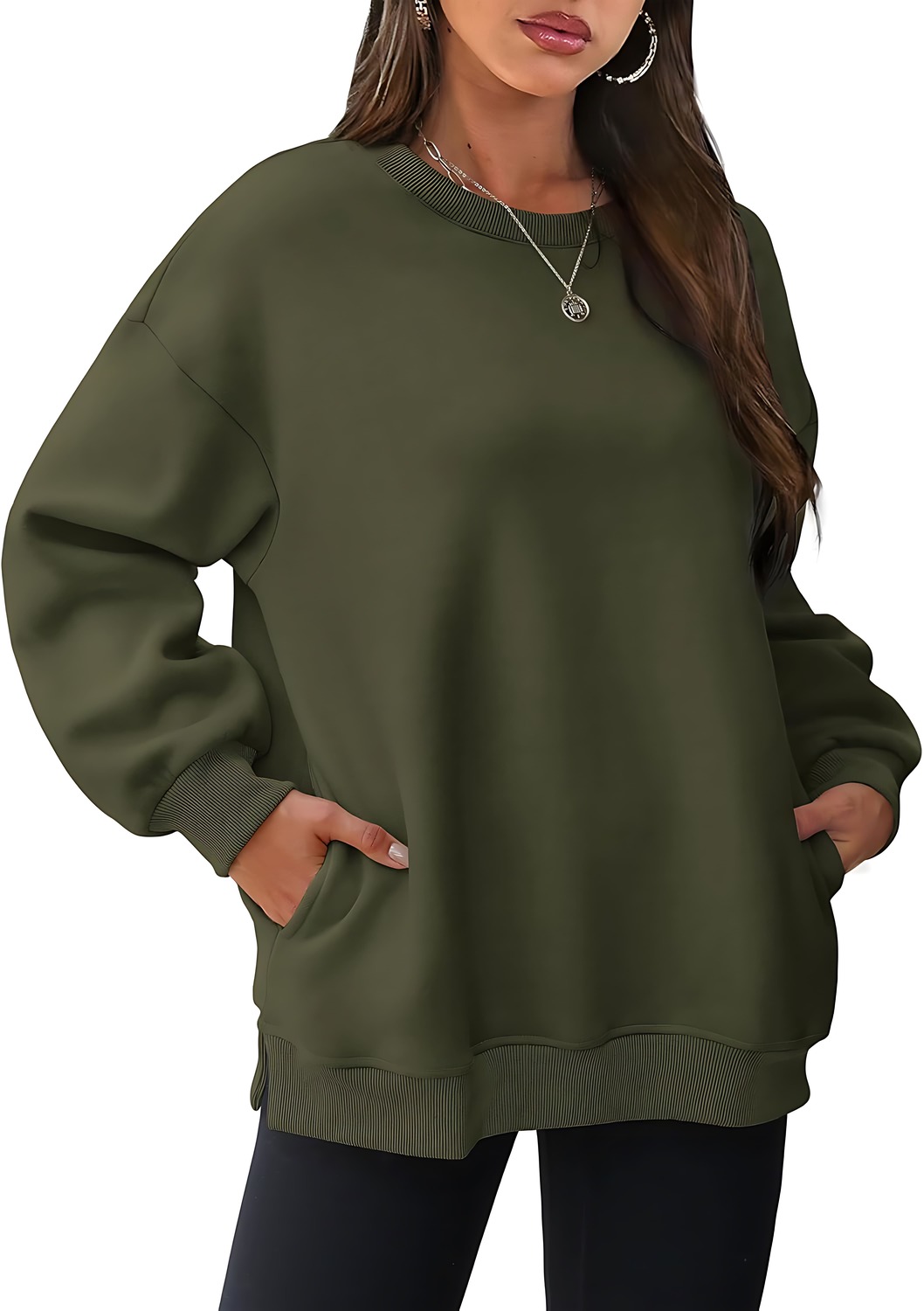Women's Oversized Crewneck Pullover Sweatshirts with Pocket