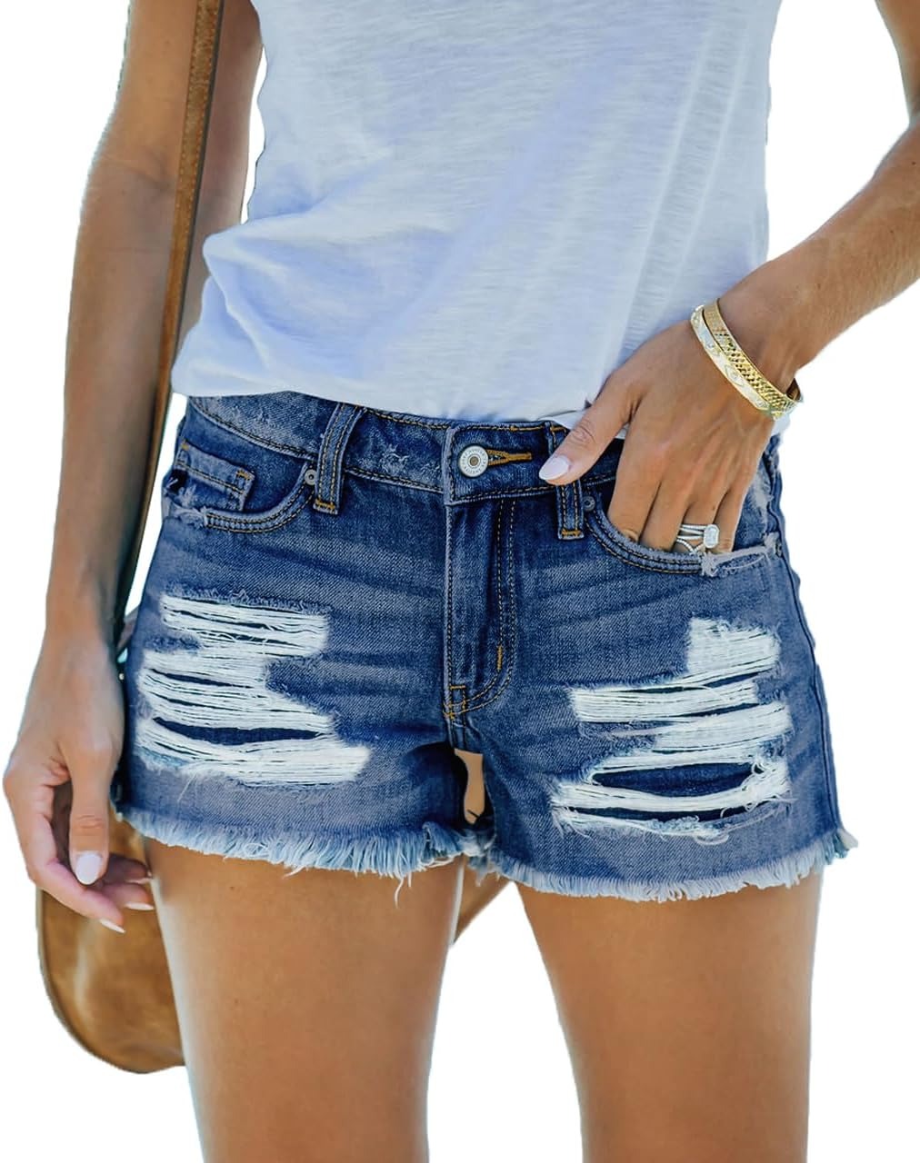 Women's Mid Rise Ripped Stretchy Jean Shorts (BUY 2 FREE SHIPPING)