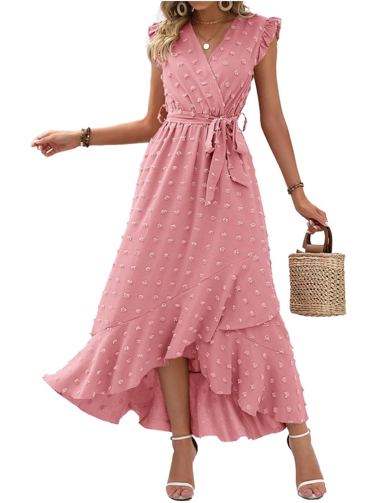 Women Swiss Dot Boho Flowy Ruffle Long Maxi Cocktail Dress