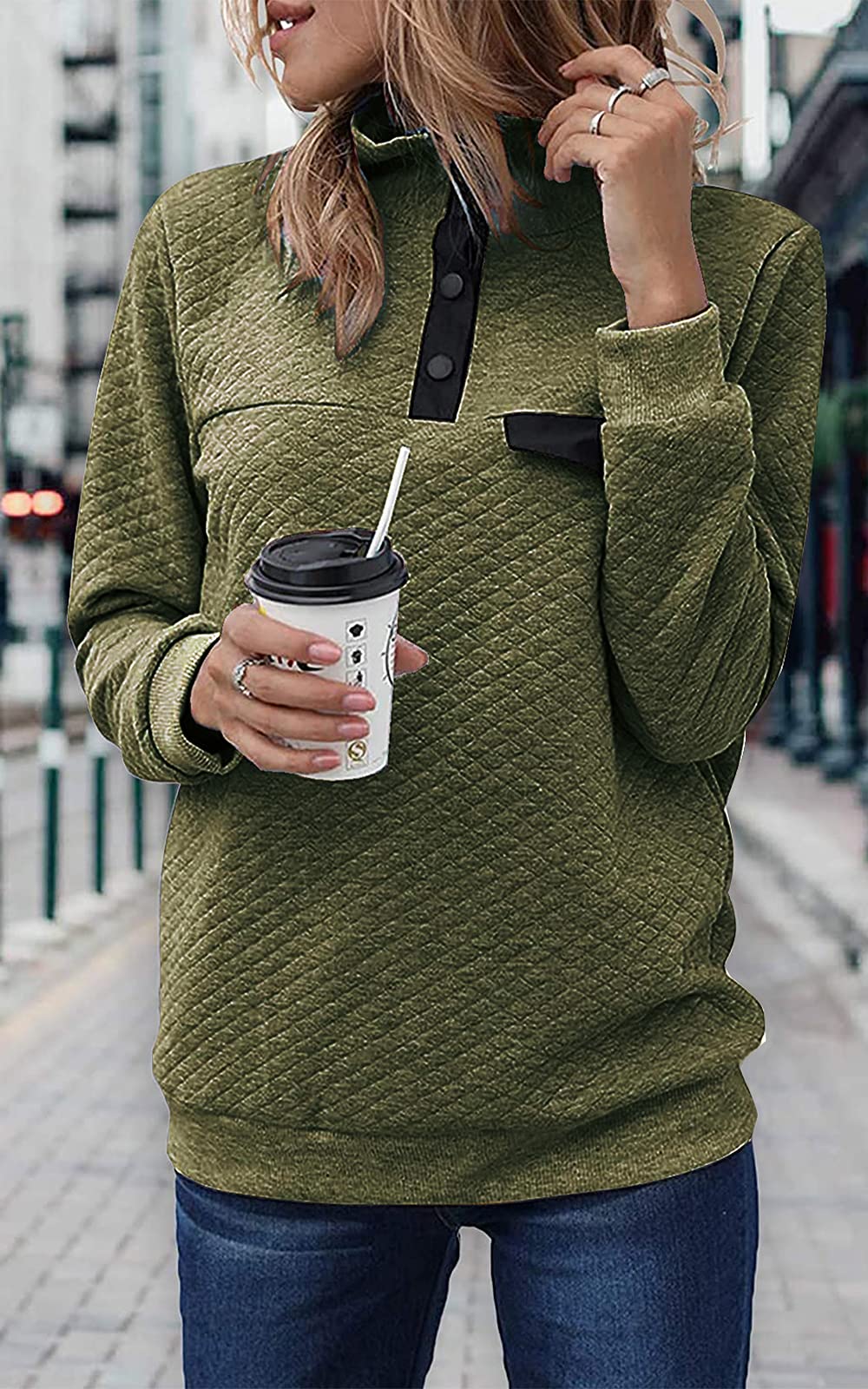 Women Fashion Quilted Pattern Lightweight Zipper Long Sleeve Plain Casual Ladies Sweatshirts