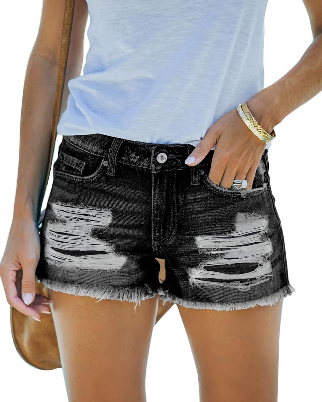 Women's Mid Rise Ripped Stretchy Jean Shorts (BUY 2 FREE SHIPPING)