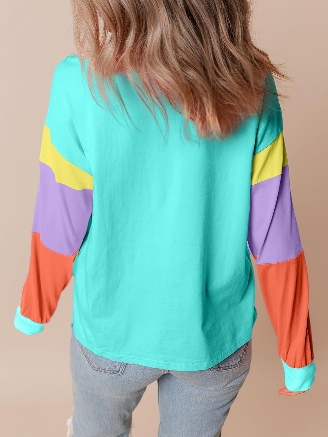 Women's Casual Color Block Sleeve Loose Fit Top