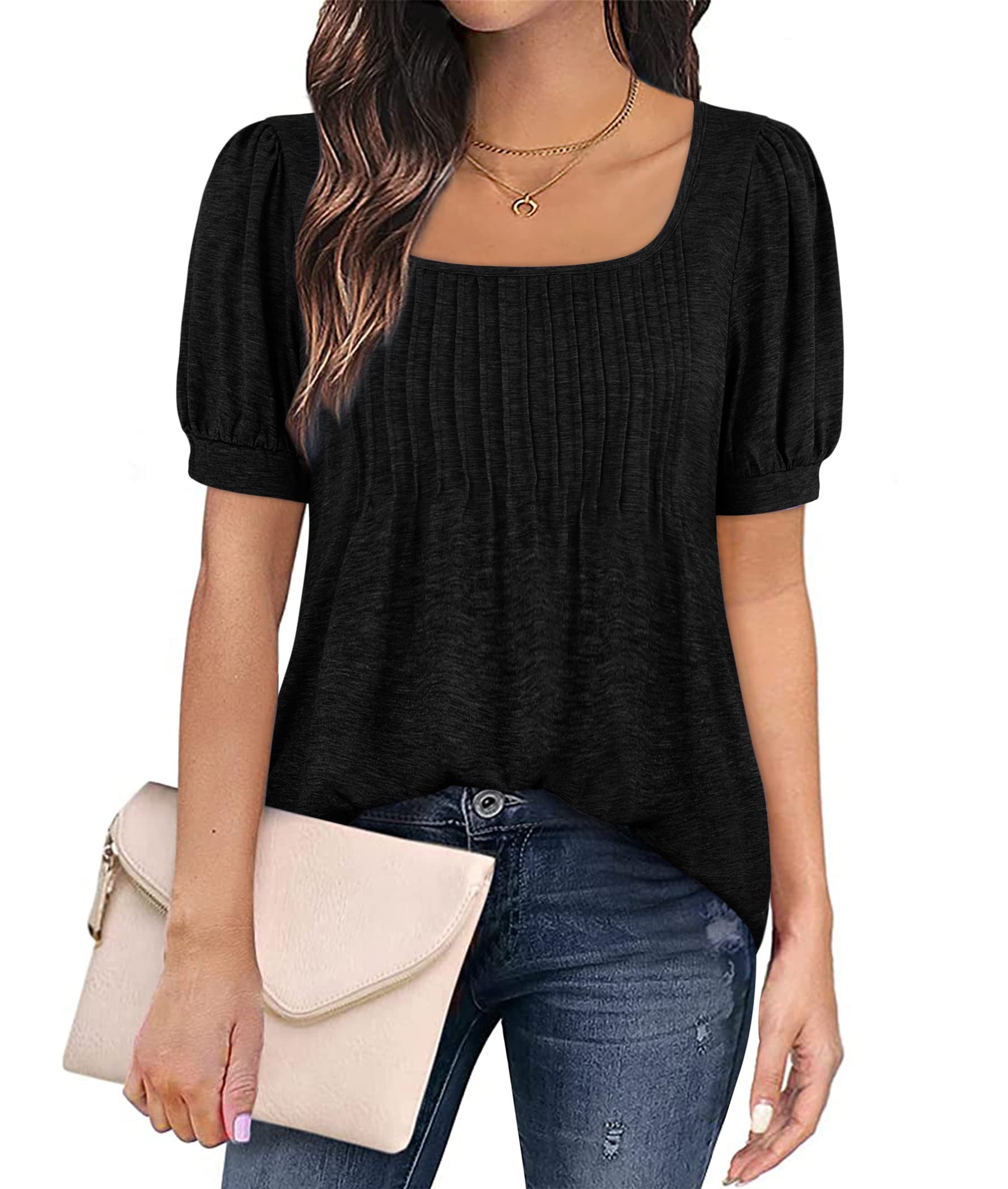 Women's Puff Short Sleeve Tunic Tops