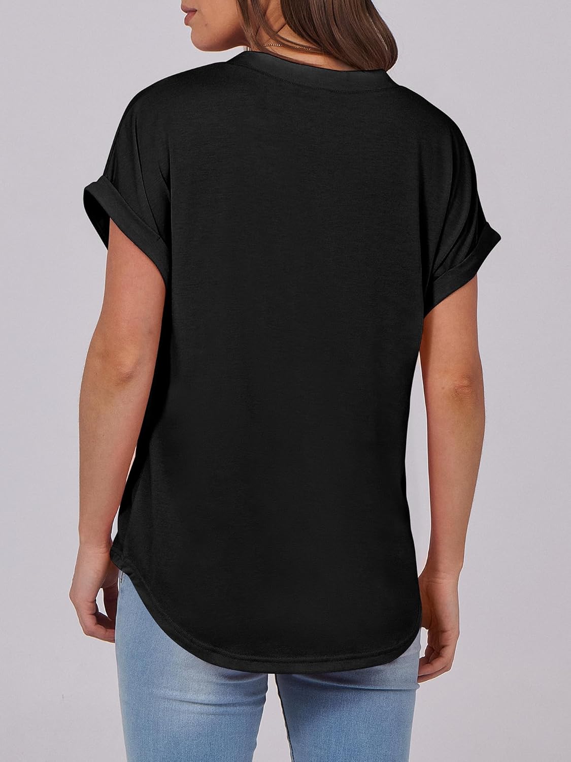 Women's V Neck Button Casual Loose Fit Short Sleeve Shirts Henley Tops