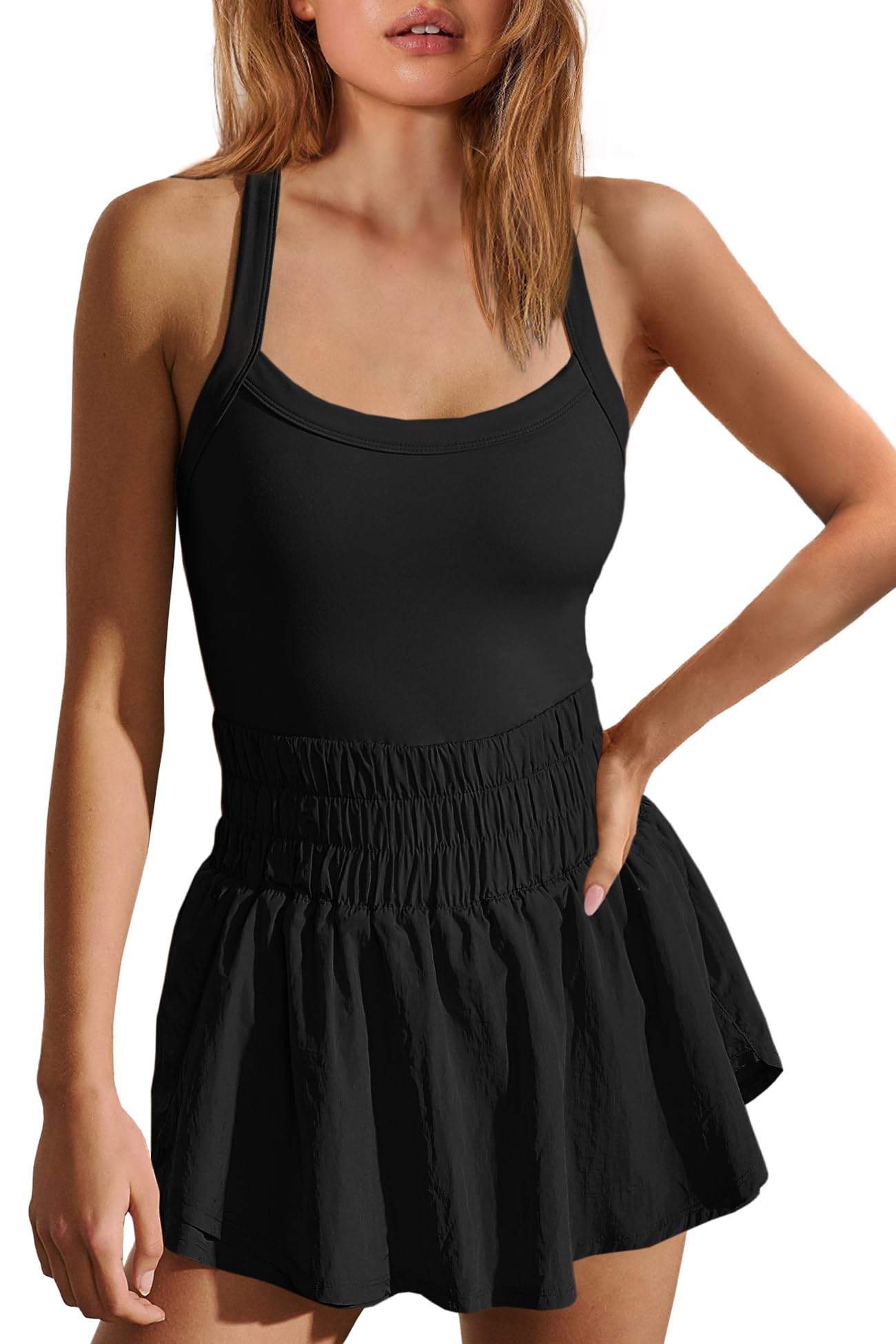 Womens Workout Romper Athletic Dress One Piece Jumpsuits 