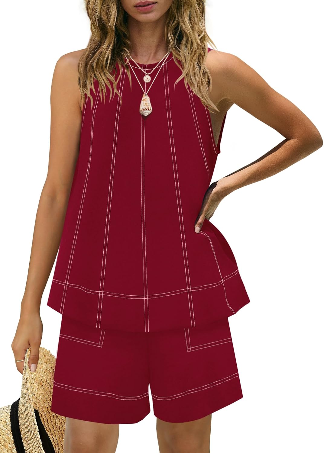 HOT SALE Women's Stitching Sleeveless Tank Top and Shorts Sets