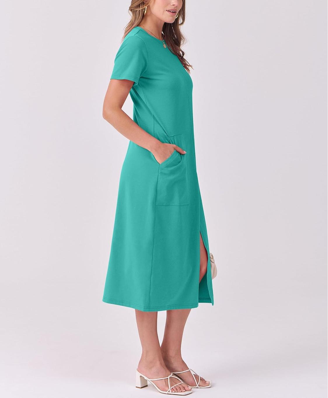 Women's Casual Short Sleeve Crewneck T Shirt Long Dresses(Buy 2 Free Shipping)