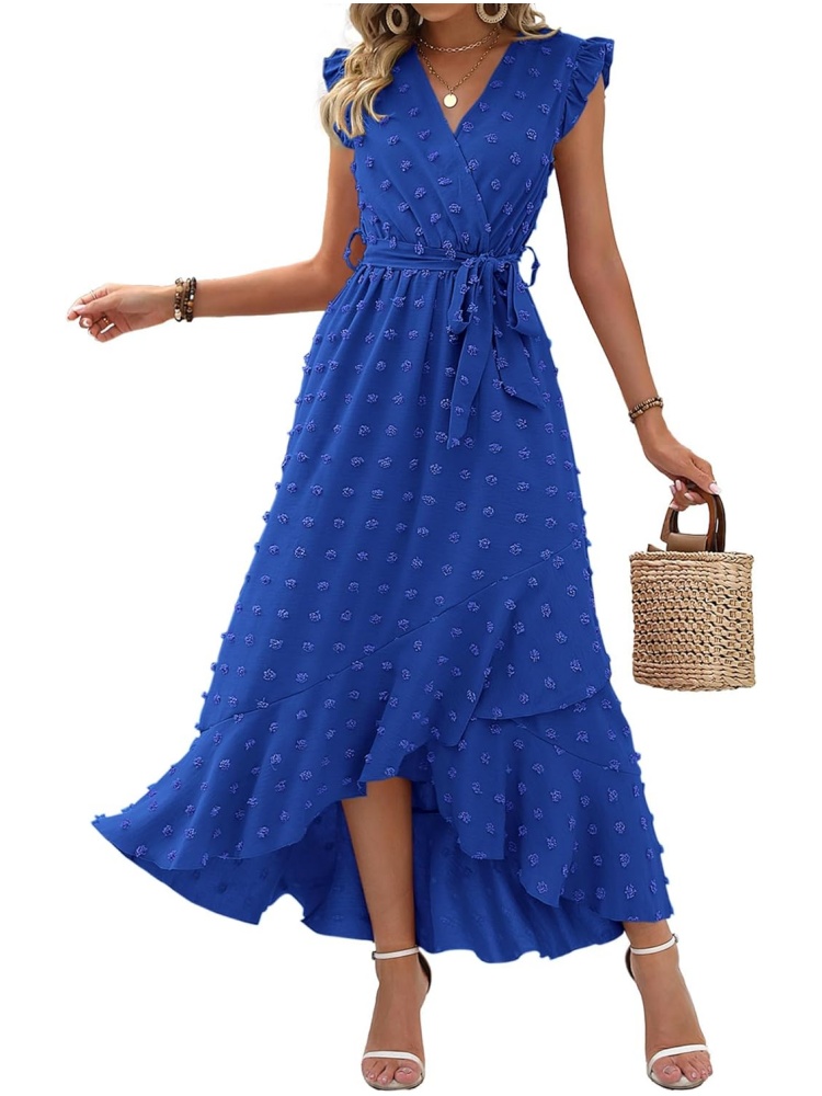Women Swiss Dot Boho Flowy Ruffle Long Maxi Cocktail Dress