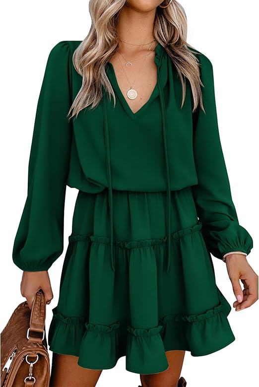 Women's Tie Neck High Waist Layered Ruffle Waist Mini Dress(BUY 2 FREE SHIPPING)