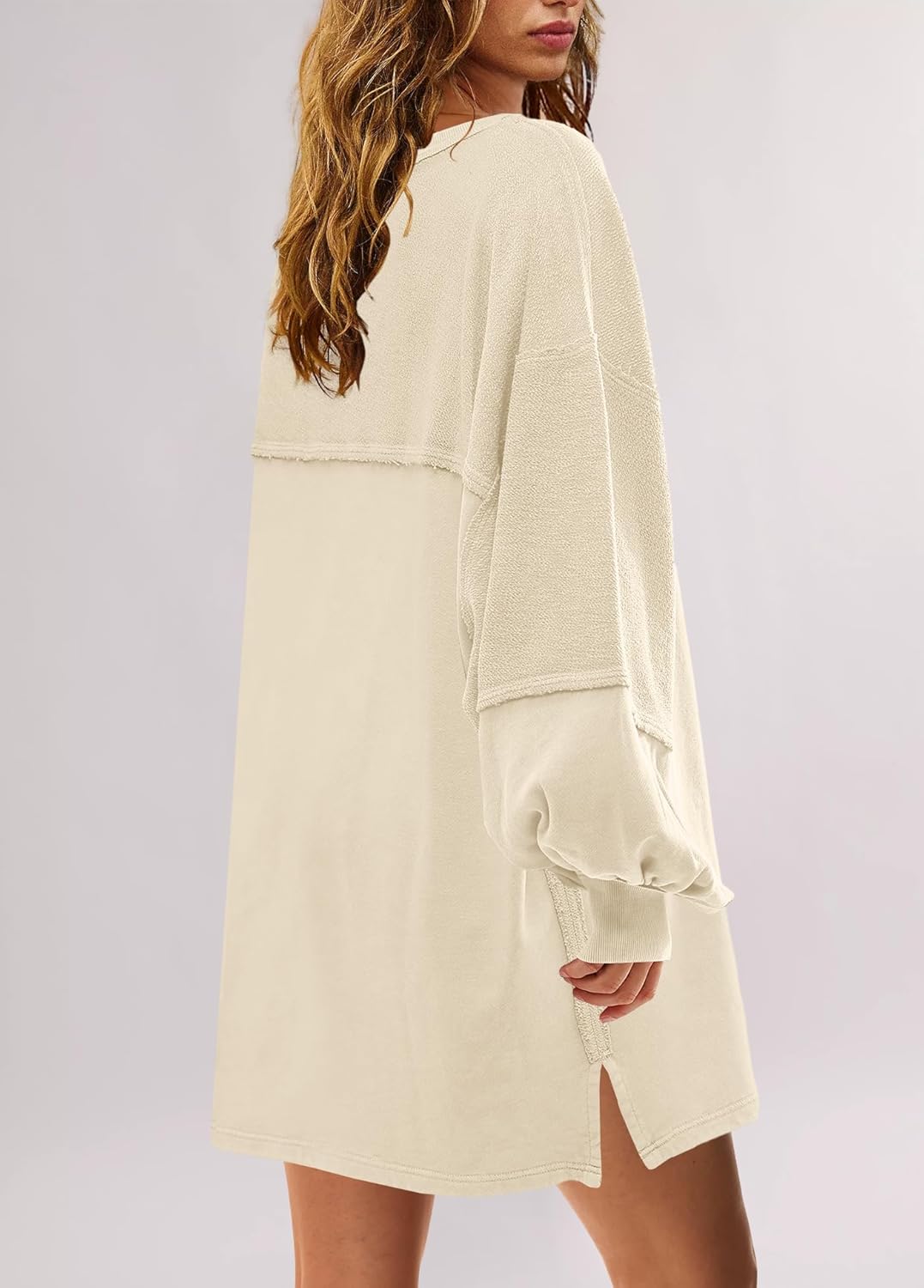 Women's Oversized Crewneck Patchwork Slit Sweatshirt Dress