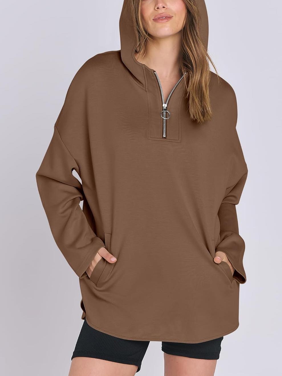 Oversized Quarter Zip Tunic Hoodie