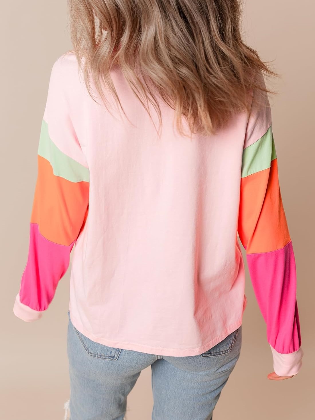Women's Casual Color Block Sleeve Loose Fit Top
