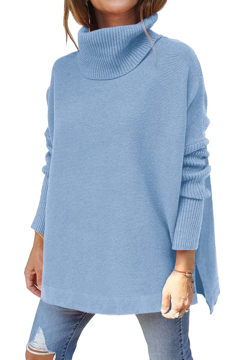 Women's Turtleneck Oversized  Spilt Hem Tunic  Sweaters