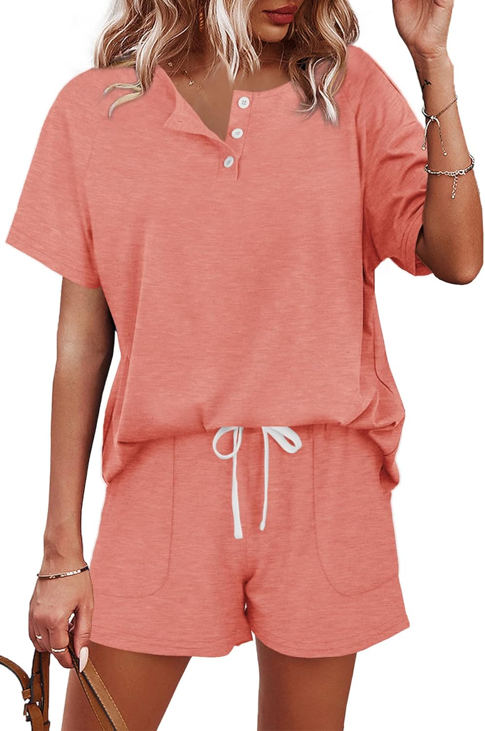 Women's Button Down Top and Shorts Lounge Set Sweatsuits