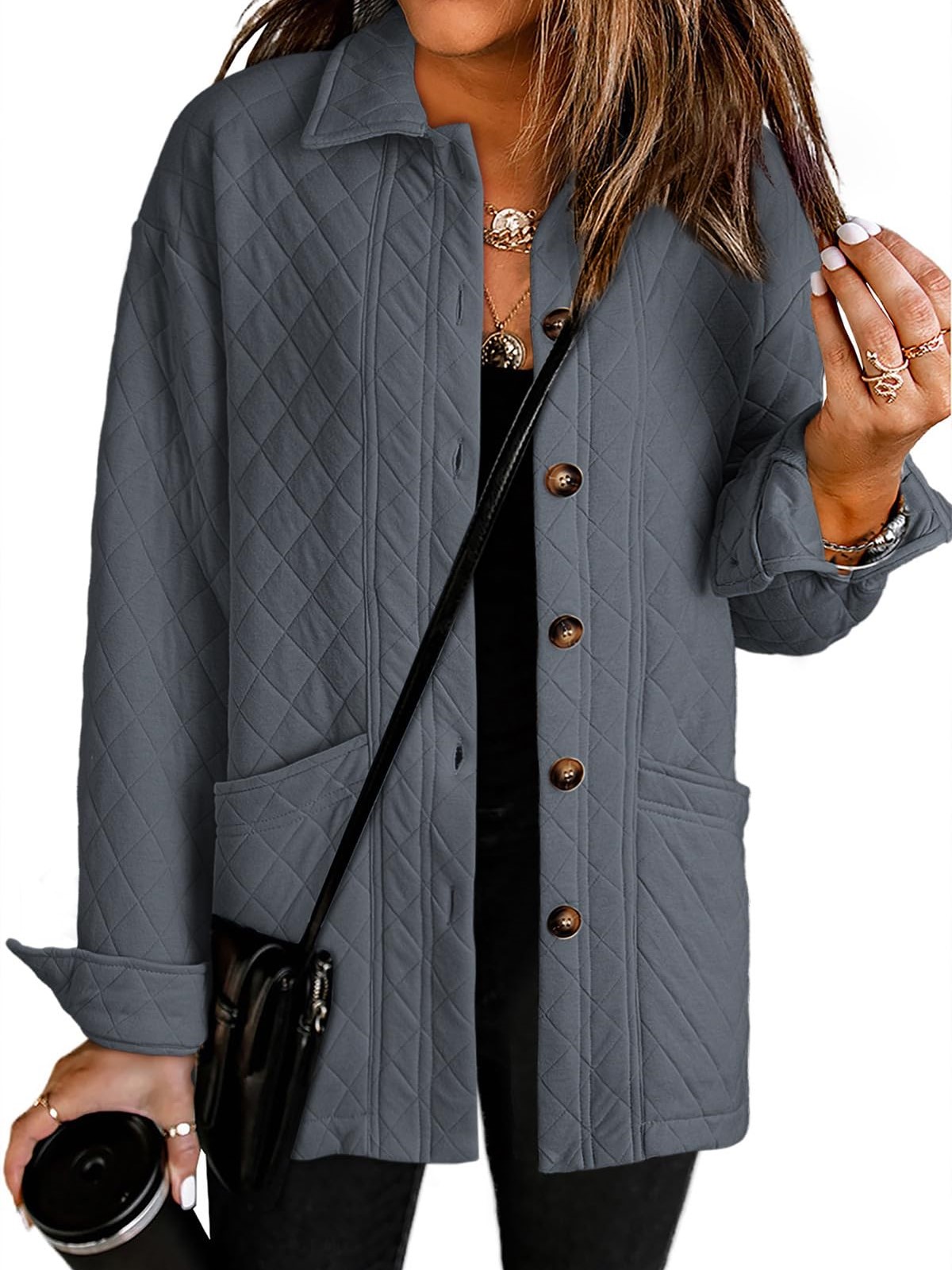 HOT SALE Women's Casual Button Down Long Sleeve Quilted Jackets
