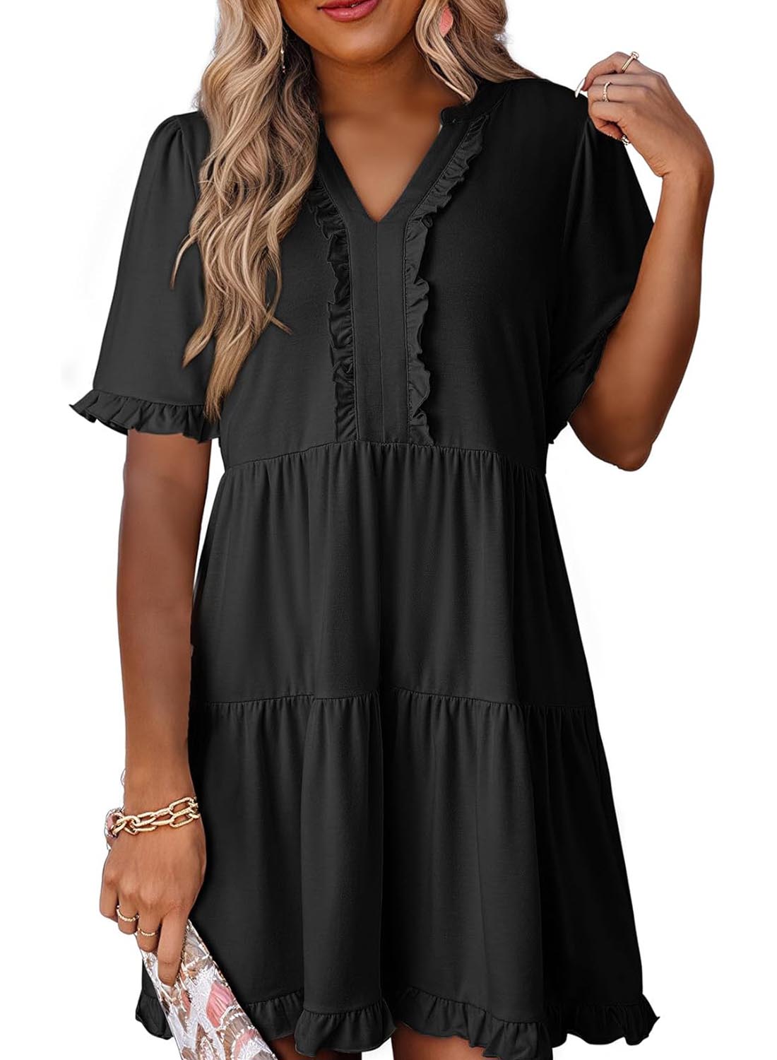 Women's Spring Short Sleeve Casual A-Line Flowing Hem Dress(BUY 2 FREE SHIPPING)