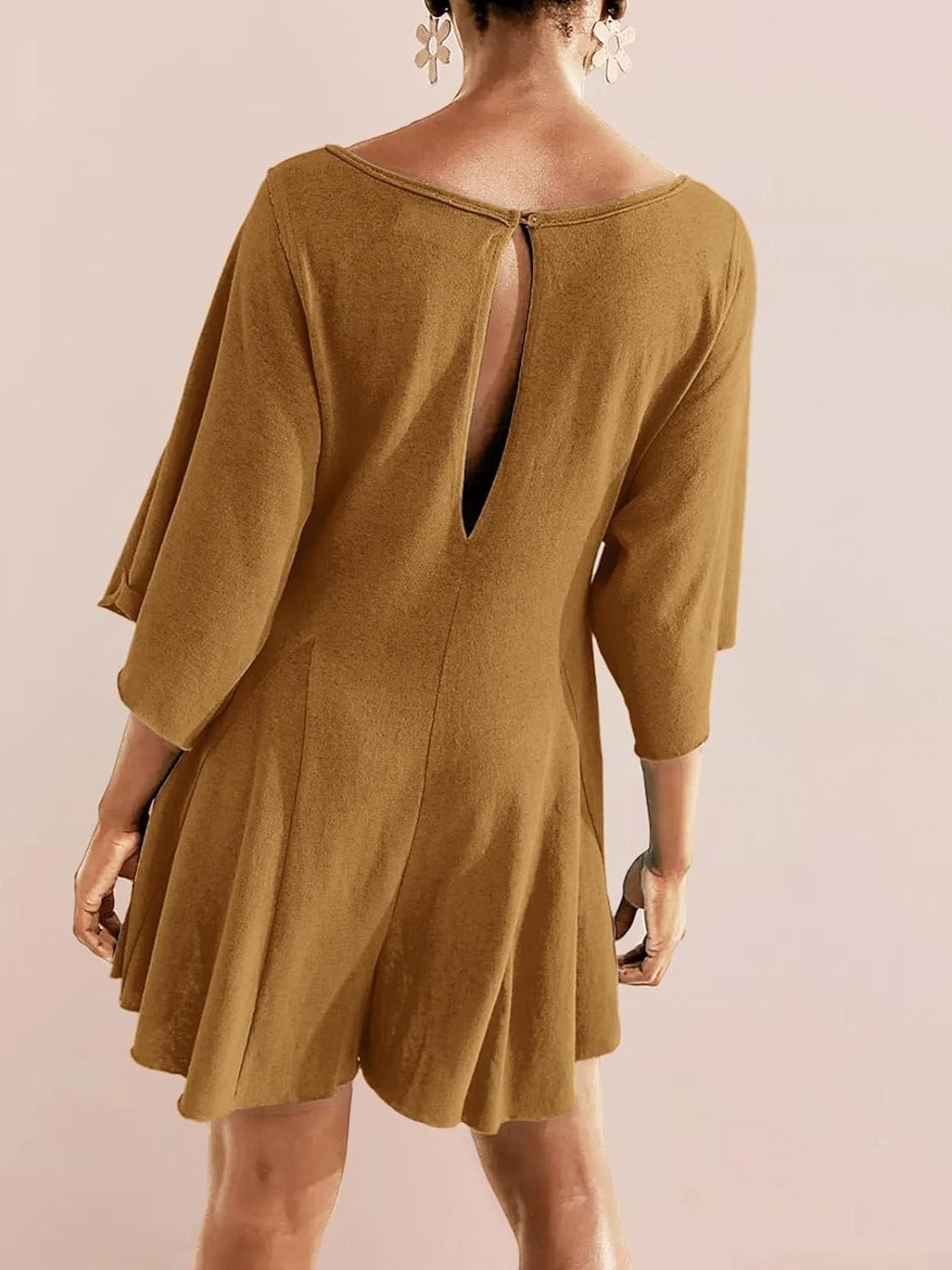 Women's Short Sleeve Loose Ruffled Short Romper Dress with Pocket