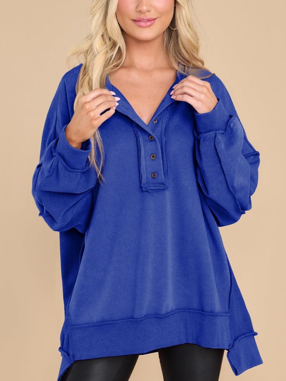 Oversized Long Sleeve Button Down Sweatshirt